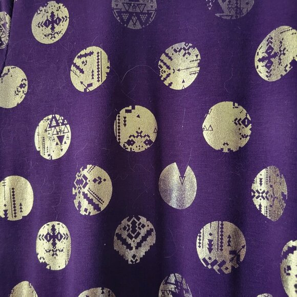 LuLaRoe Dress XS Purple w/Gold Medallions stretchy Simply Comfortable Hi-Low hem - Picture 7 of 11